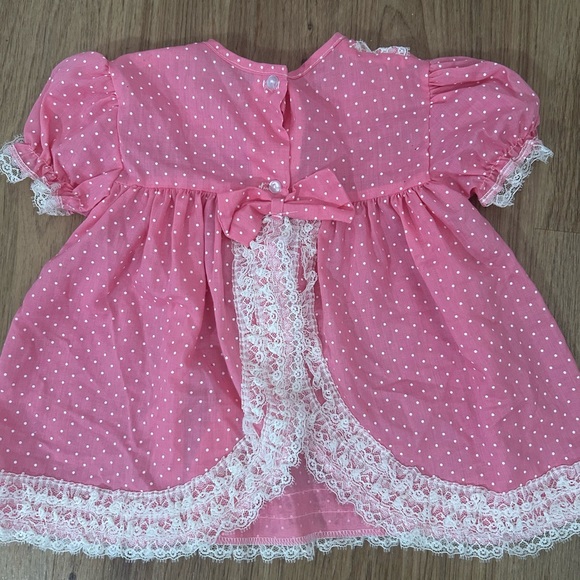 VTG 80s WINNIE THE POOH FLORAL‎ EYELET SEARS PRARIE BIB DRESS 12m 26-31lbs USA - Picture 5 of 16